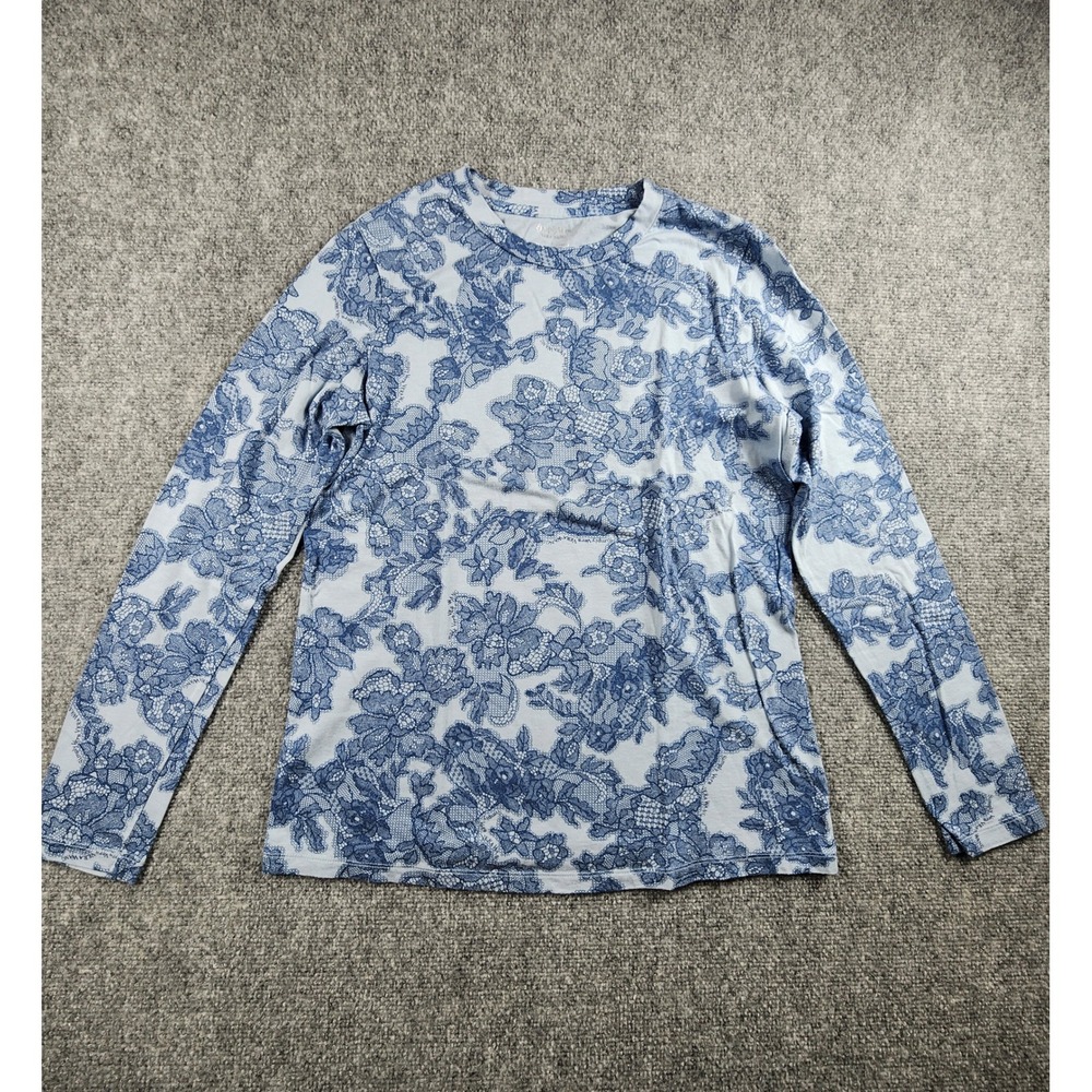 Simply Vera Vera Wang Womens Blue Floral Lace Print Long Sleeve Supima Cotton